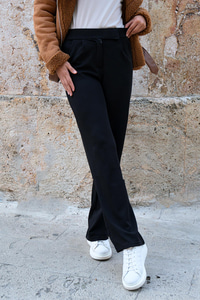 Yüksek Bel Lastikli Bol Paça Pantolon Siyah