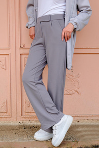 Yüksek Bel Lastikli Bol Paça Pantolon Gri