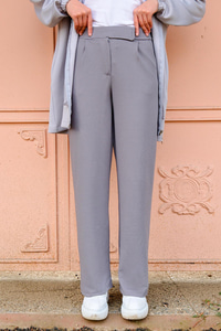 Yüksek Bel Lastikli Bol Paça Pantolon Gri