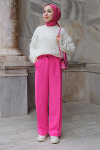 YUKSEK BEL PALAZZO PANTOLON FUSYA