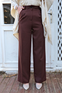 YUKSEK BEL PALAZZO PANTOLON KAHVERENGI