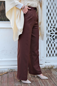 YUKSEK BEL PALAZZO PANTOLON KAHVERENGI