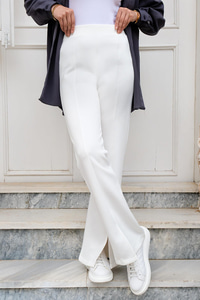 Yüksek Bel Scuba Yırtmaçlı Pantolon Beyaz