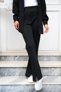 Yüksek Bel Scuba Yırtmaçlı Pantolon Siyah