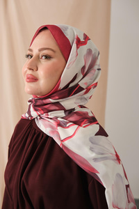 Zambak Desenli Soft Şal Bordo