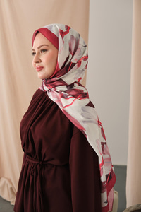 Zambak Desenli Soft Şal Bordo