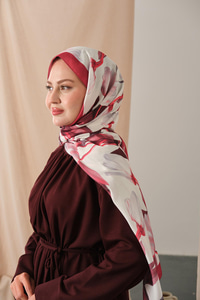 Zambak Desenli Soft Şal Bordo