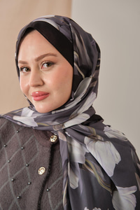 Zambak Desenli Soft Şal Füme