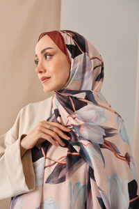 Zambak Desenli Soft Şal Kahve