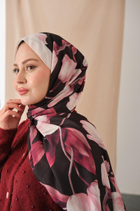 Zambak Desenli Soft Şal Pembe