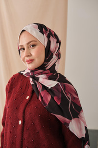 Zambak Desenli Soft Şal Pembe