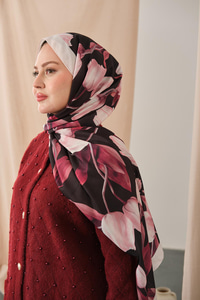 Zambak Desenli Soft Şal Pembe