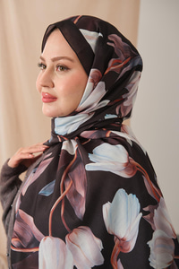 Zambak Desenli Soft Şal Siyah