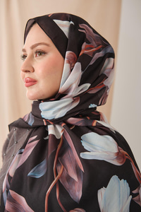 Zambak Desenli Soft Şal Siyah