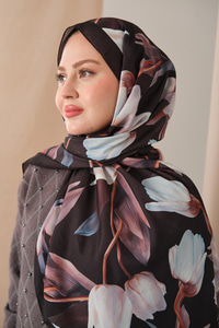 Zambak Desenli Soft Şal Siyah