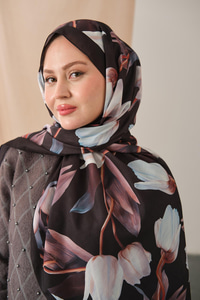 Zambak Desenli Soft Şal Siyah