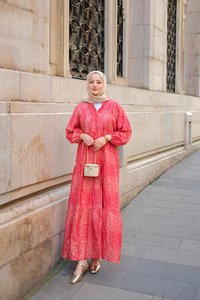 Zebra Desen Elbise  Kırmızı