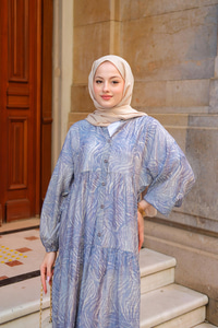 Zebra Desen Elbise  Mavi