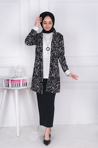 Uygun Fiyatlı ZEBRA DESEN SAL YAKA ICLI CEKET SIYAH | Loccomoda.com 