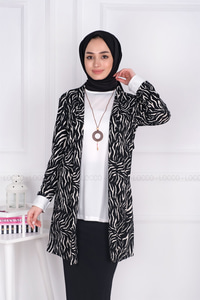 Uygun Fiyatlı ZEBRA DESEN SAL YAKA ICLI CEKET SIYAH | Loccomoda.com 