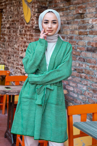 Uygun Fiyatlı ZIKZAK DESEN CEPLI UZUN HIRKA YESIL | Loccomoda.com 