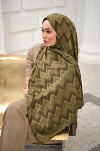 Zikzak Desen Şal Haki Yeşil