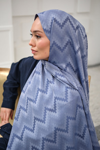 Zikzak Desen Şal İndigo Mavi