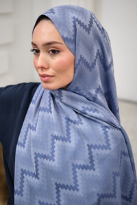 Zikzak Desen Şal İndigo Mavi