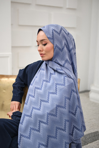 Zikzak Desen Şal İndigo Mavi