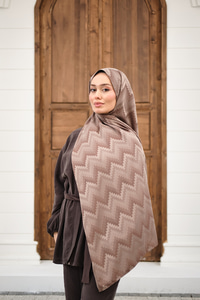 Zikzak Desen Şal Koyu Vizon