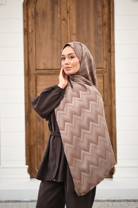 Zikzak Desen Şal Koyu Vizon