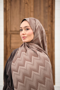 Zikzak Desen Şal Koyu Vizon