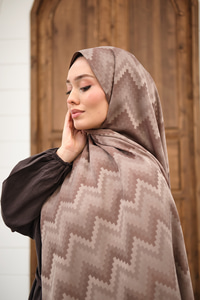 Zikzak Desen Şal Koyu Vizon