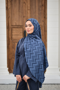 Zikzak Desen Şal Lacivert