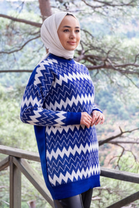 Uygun Fiyatlı ZIKZAK DESEN TRIKO TUNIK SAX MAVI | Loccomoda.com 