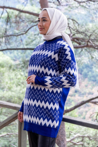 Uygun Fiyatlı ZIKZAK DESEN TRIKO TUNIK SAX MAVI | Loccomoda.com 