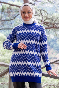 Uygun Fiyatlı ZIKZAK DESEN TRIKO TUNIK SAX MAVI | Loccomoda.com 