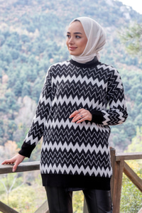 Uygun Fiyatlı ZIKZAK DESEN TRIKO TUNIK SIYAH | Loccomoda.com 