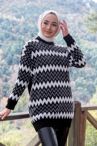 Uygun Fiyatlı ZIKZAK DESEN TRIKO TUNIK SIYAH | Loccomoda.com 
