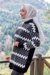 Uygun Fiyatlı ZIKZAK DESEN TRIKO TUNIK SIYAH | Loccomoda.com 