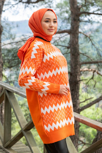 Uygun Fiyatlı ZIKZAK DESEN TRIKO TUNIK TURUNCU | Loccomoda.com 
