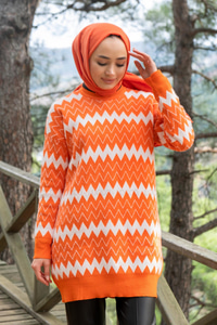 Uygun Fiyatlı ZIKZAK DESEN TRIKO TUNIK TURUNCU | Loccomoda.com 