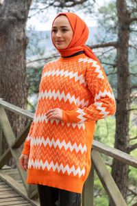 Uygun Fiyatlı ZIKZAK DESEN TRIKO TUNIK TURUNCU | Loccomoda.com 