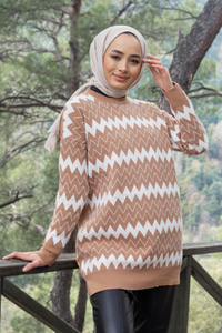 Uygun Fiyatlı ZIKZAK DESEN TRIKO TUNIK VIZON | Loccomoda.com 