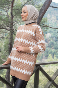 Uygun Fiyatlı ZIKZAK DESEN TRIKO TUNIK VIZON | Loccomoda.com 