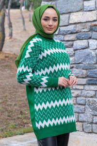 Uygun Fiyatlı ZIKZAK DESEN TRIKO TUNIK YESIL | Loccomoda.com 