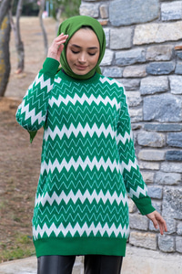Uygun Fiyatlı ZIKZAK DESEN TRIKO TUNIK YESIL | Loccomoda.com 