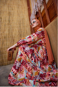 Zİkzak Desenli Elbise Bordo