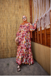 Zİkzak Desenli Elbise Bordo