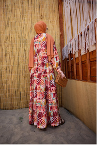 Zİkzak Desenli Elbise Bordo